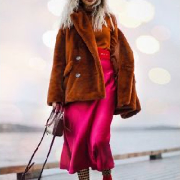 Free People Kate Faux Fur Coat in Terracotta Oversized Chunky Teddy Jacket S - Picture 6 of 16